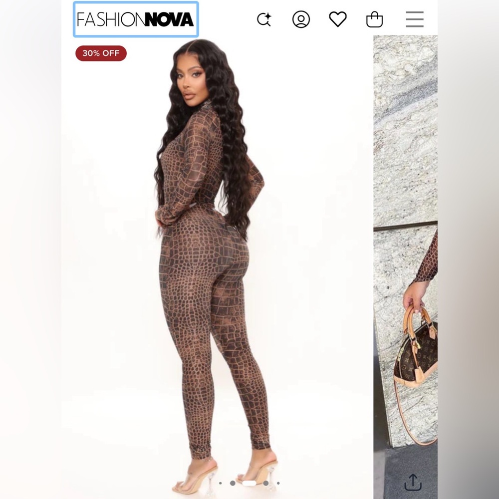 Fashion Nova Sexy In Snake Mesh Jumpsuit - Brown - Picture 2 of 10